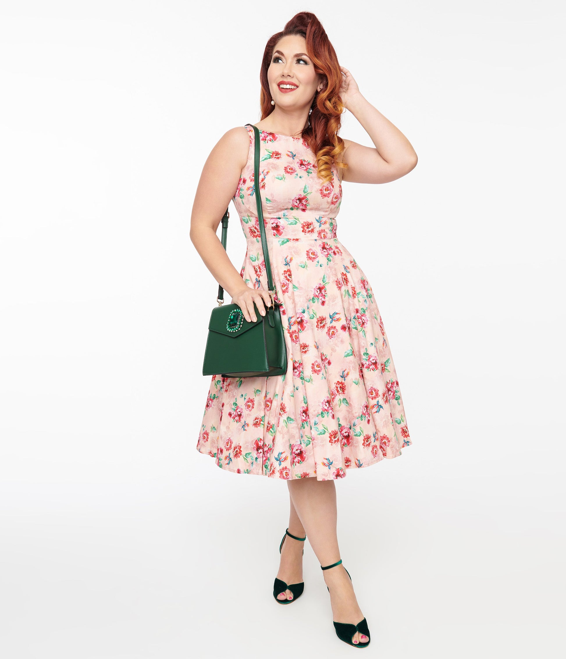 1950s Pink Floral Leah Swing Dress - Unique Vintage - Womens, DRESSES, SWING