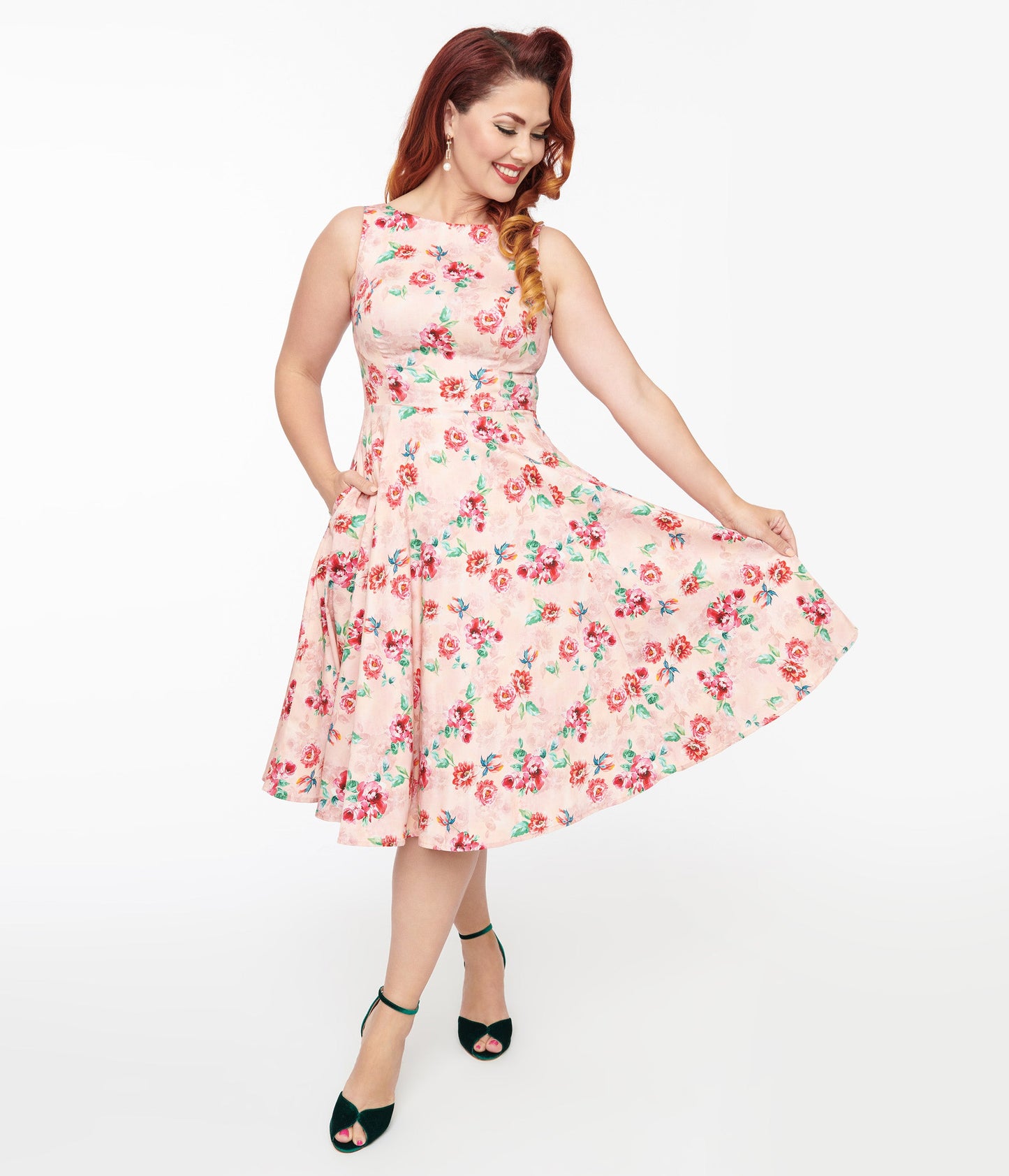 1950s Pink Floral Leah Swing Dress - Unique Vintage - Womens, DRESSES, SWING