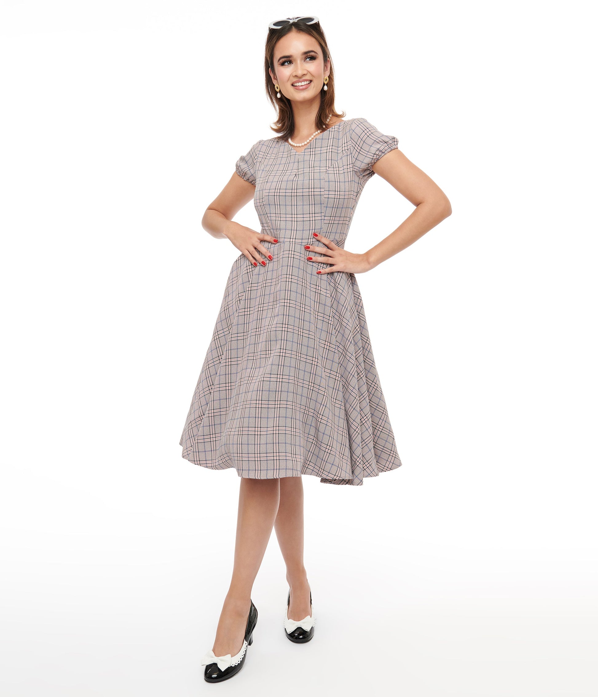 1950s Pink Plaid Fit & Flare Dress - Unique Vintage - Womens, DRESSES, FIT AND FLARE