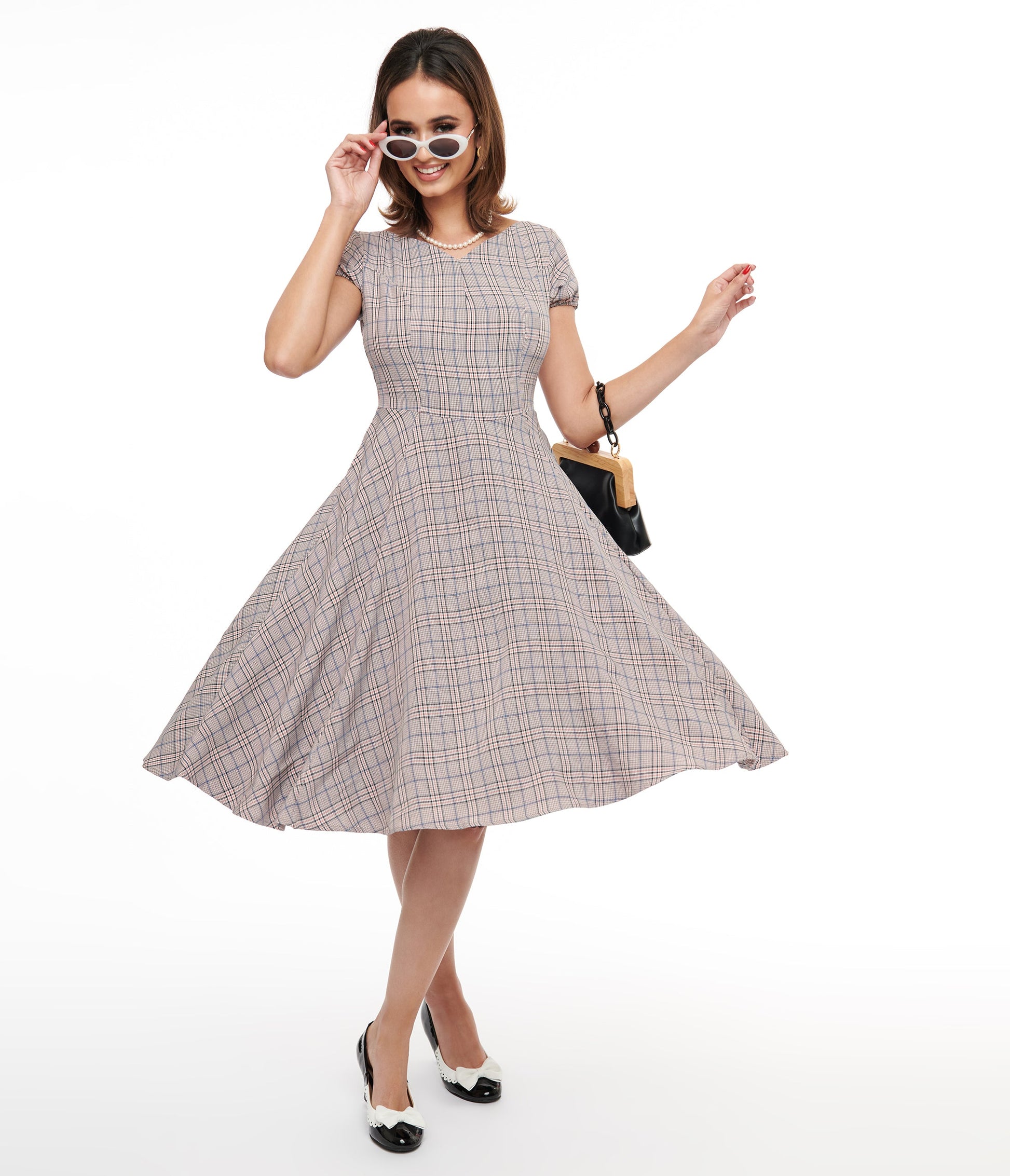 1950s Pink Plaid Fit & Flare Dress - Unique Vintage - Womens, DRESSES, FIT AND FLARE