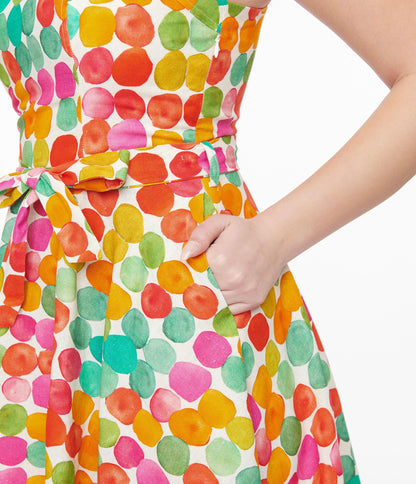 1950s Rainbow Watercolor Polka Dot Lori Swing Dress - Unique Vintage - Womens, DRESSES, SWING