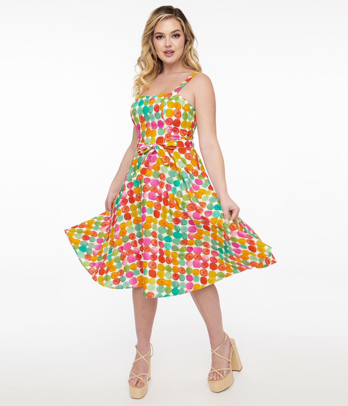 1950s Rainbow Watercolor Polka Dot Lori Swing Dress - Unique Vintage - Womens, DRESSES, SWING