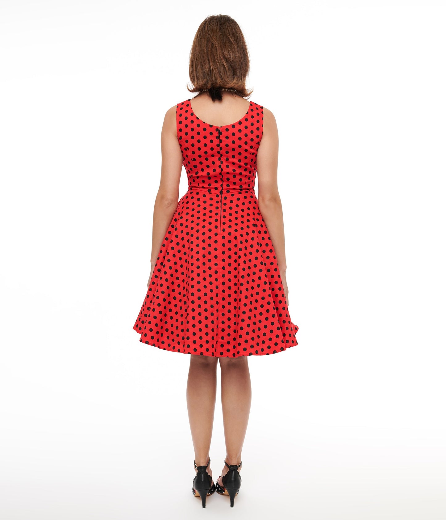 1950s Red & Black Polka Dot Fit & Flare Dress - Unique Vintage - Womens, DRESSES, FIT AND FLARE