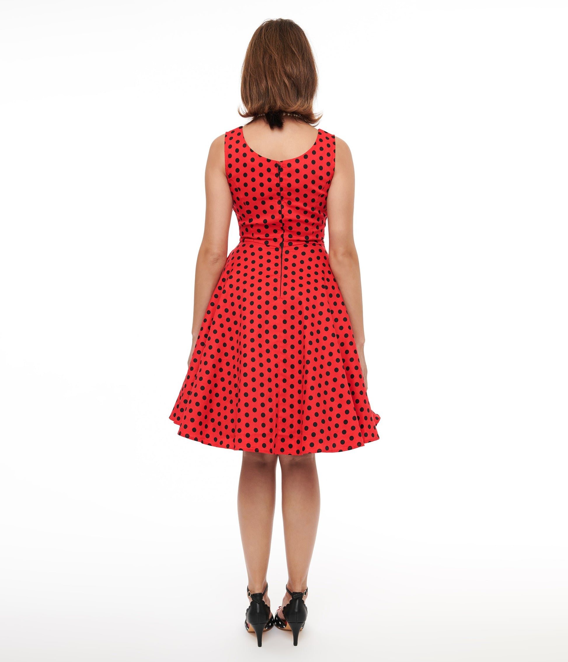 1950s Red & Black Polka Dot Fit & Flare Dress - Unique Vintage - Womens, DRESSES, FIT AND FLARE