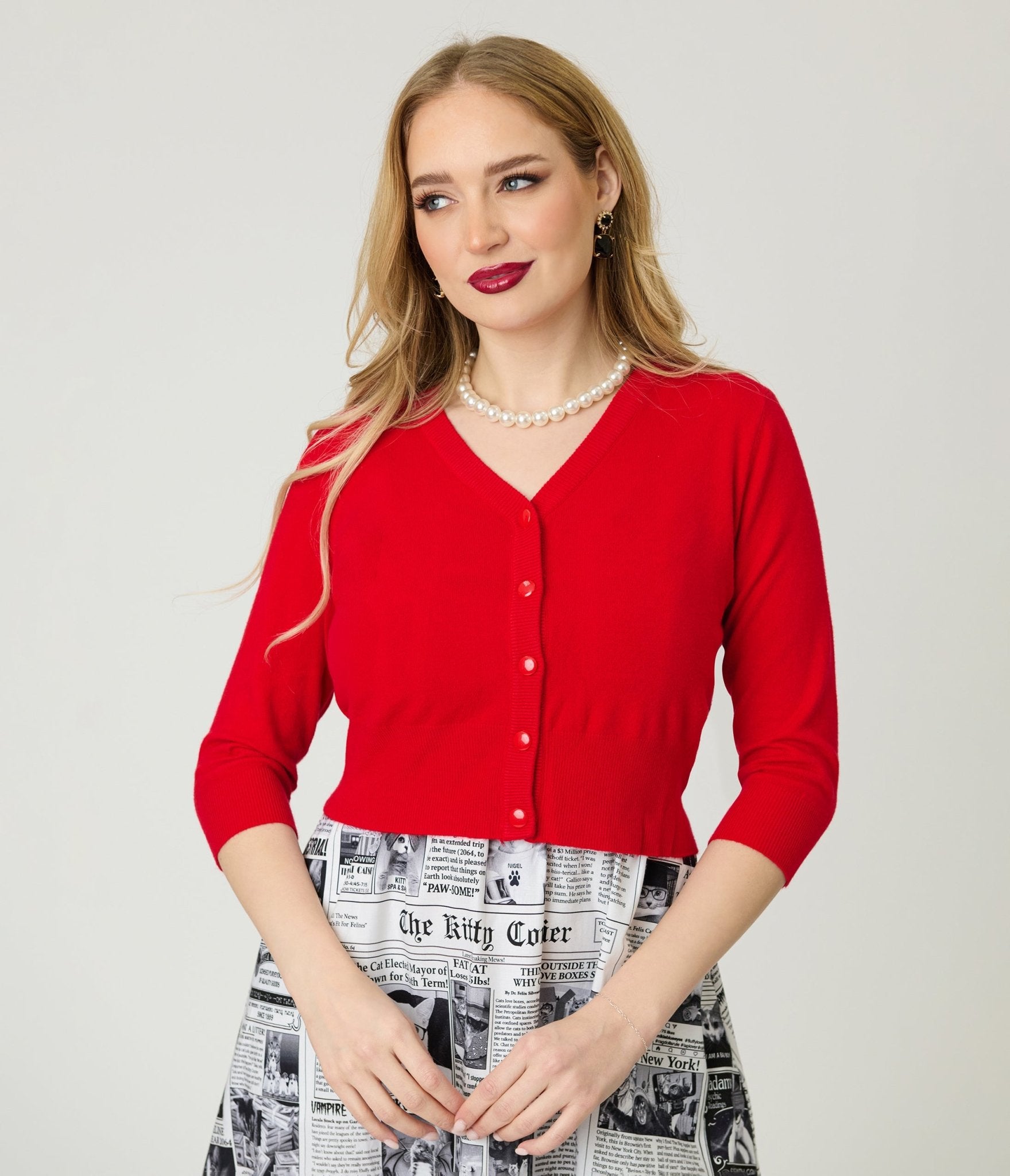 1950s Red Cardigan - Unique Vintage - Womens, TOPS, SWEATERS