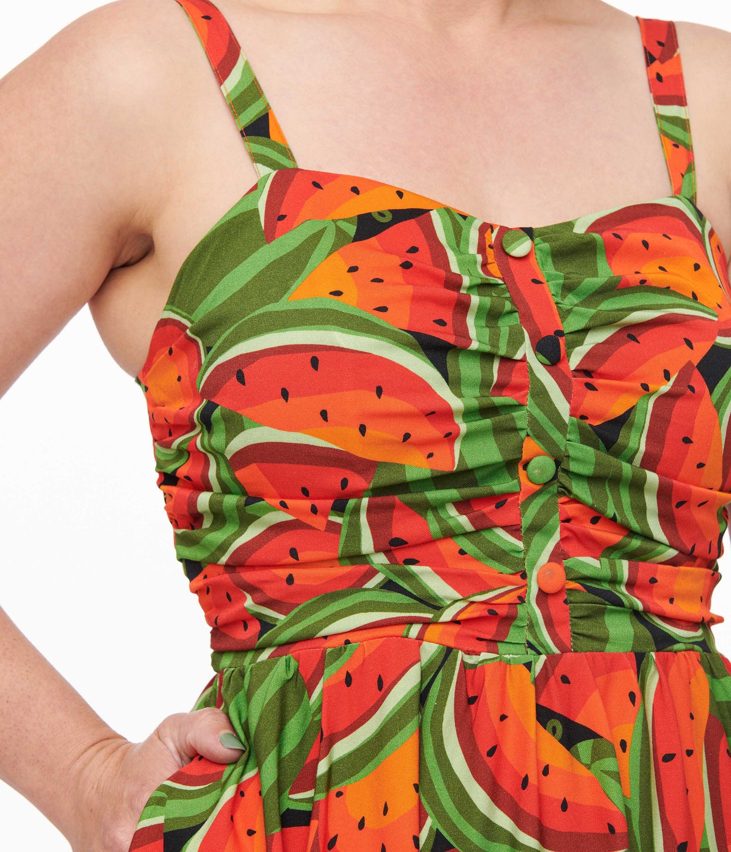 1950s Red & Green Watermelon Print Eden Fit & Flare Dress - Unique Vintage - Womens, DRESSES, SWING