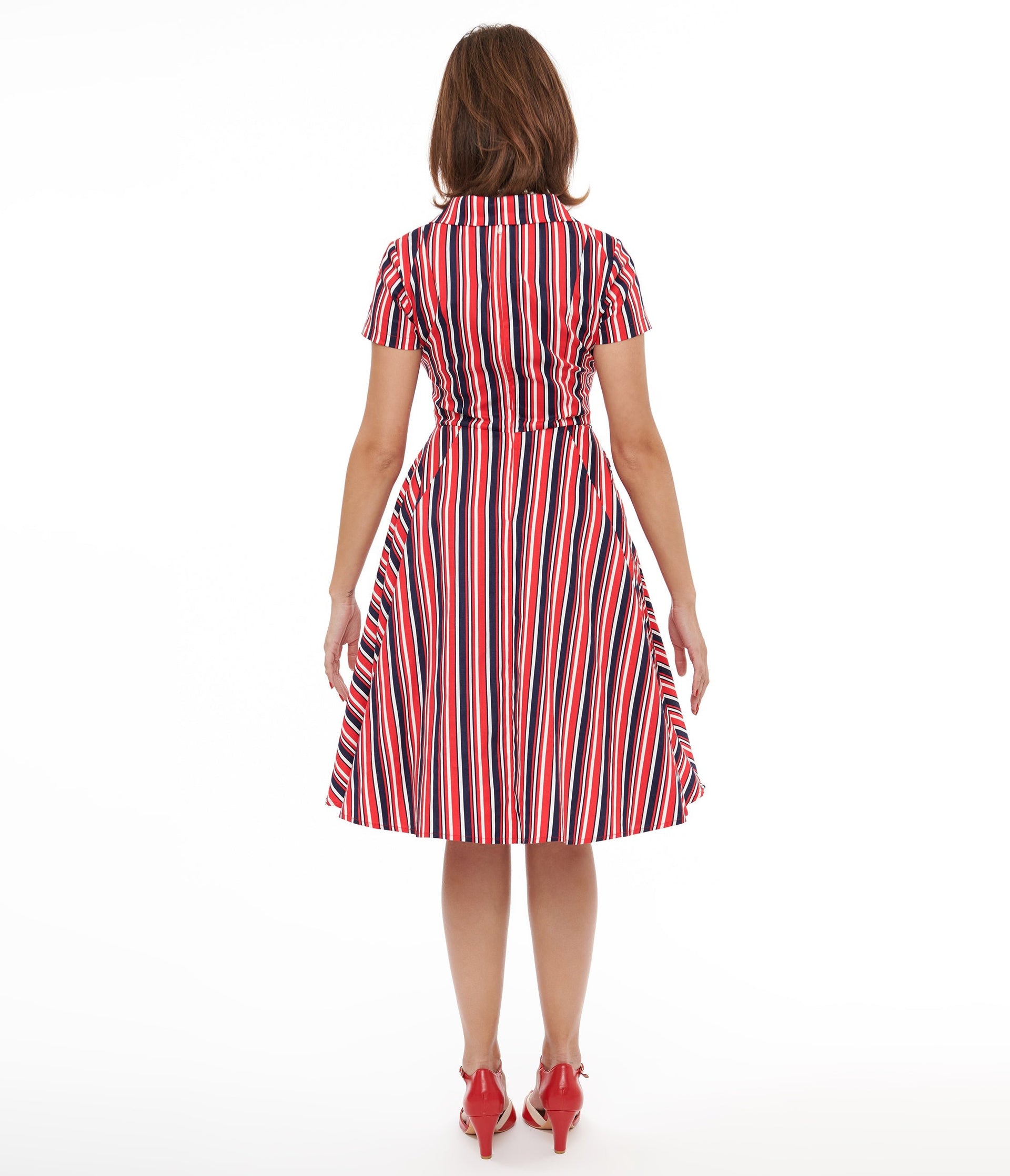 1950s Red & Navy Blue Striped Fit & Flare Dress - Unique Vintage - Womens, DRESSES, FIT AND FLARE