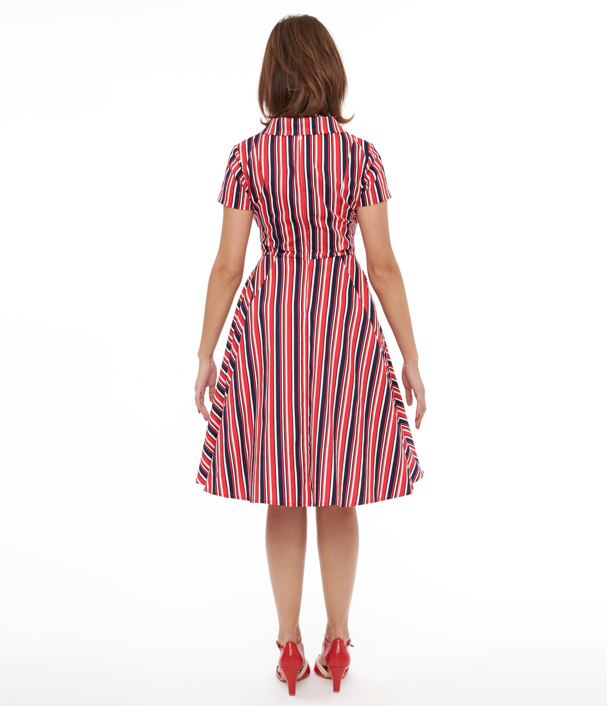 1950s Red & Navy Blue Striped Fit & Flare Dress - Unique Vintage - Womens, DRESSES, FIT AND FLARE