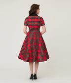 1950s Red Tartan Plaid Cotton Swing Dress - Unique Vintage - Womens, DRESSES, SWING