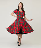 1950s Red Tartan Plaid Cotton Swing Dress - Unique Vintage - Womens, DRESSES, SWING