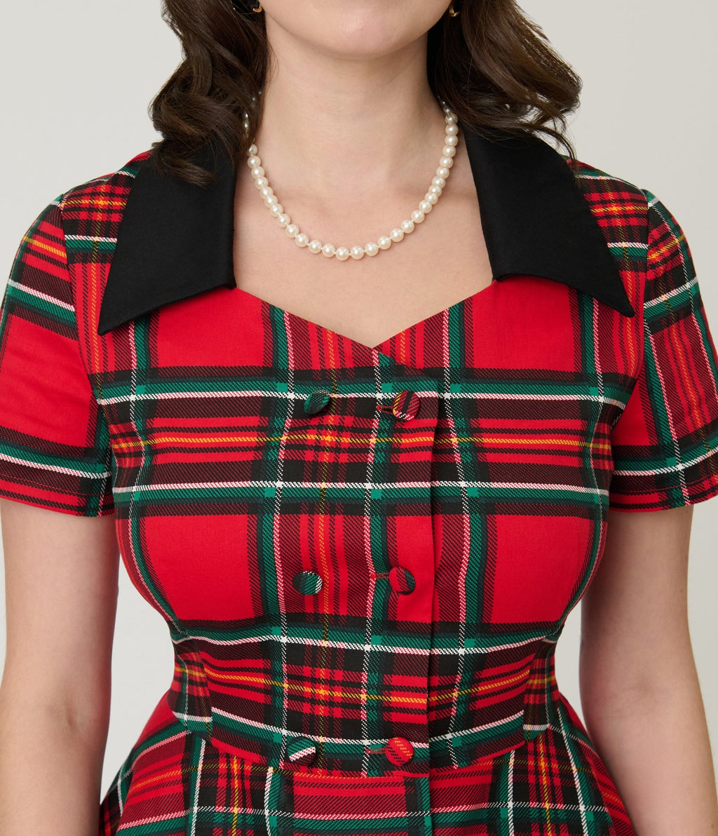 1950s Red Tartan Plaid Cotton Swing Dress - Unique Vintage - Womens, DRESSES, SWING