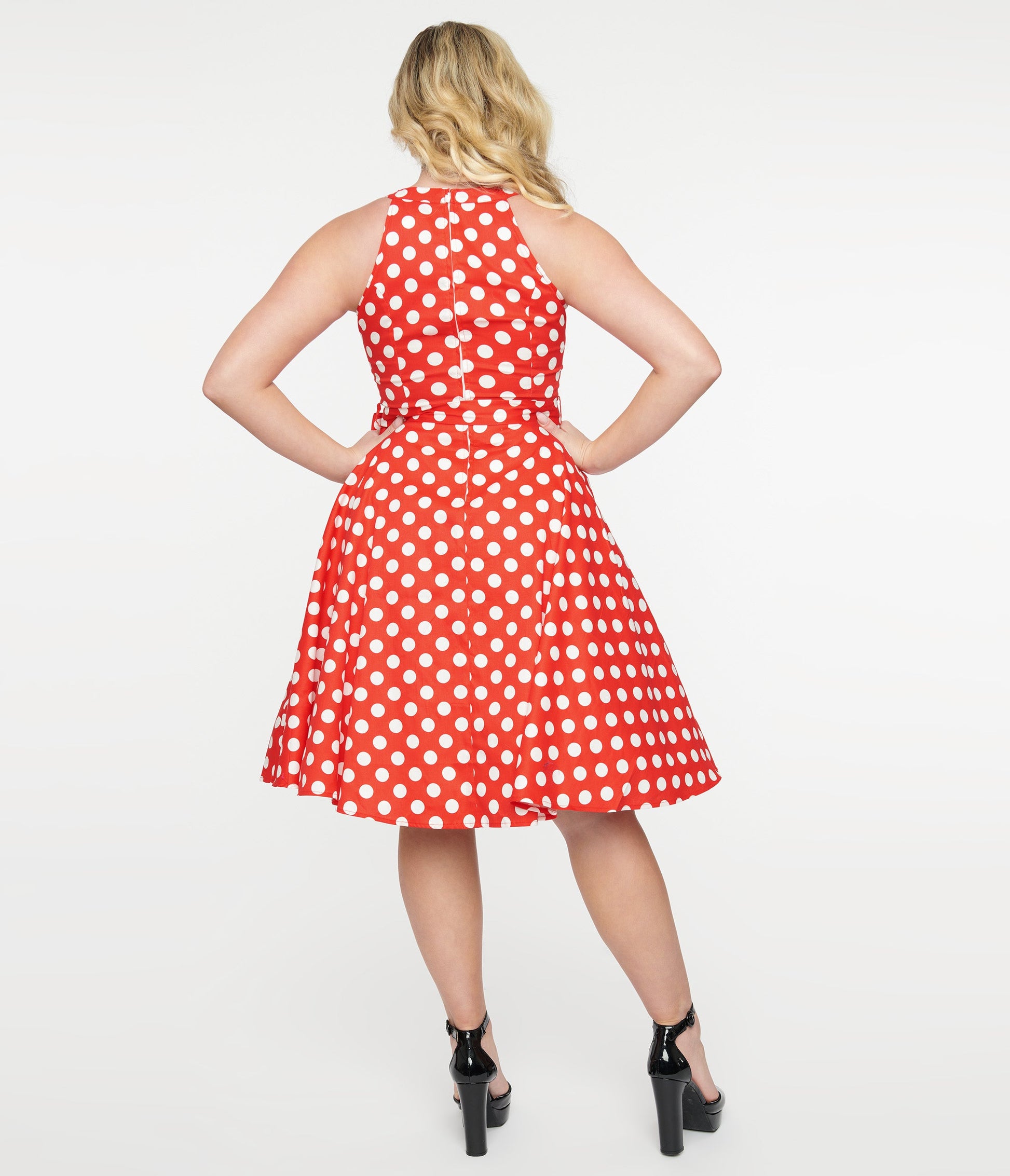 1950s Red & White Polka Dot Cotton Swing Dress - Unique Vintage - Womens, DRESSES, SWING