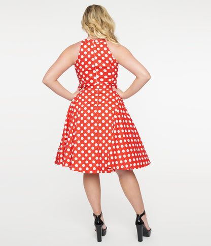 1950s Red & White Polka Dot Cotton Swing Dress - Unique Vintage - Womens, DRESSES, SWING