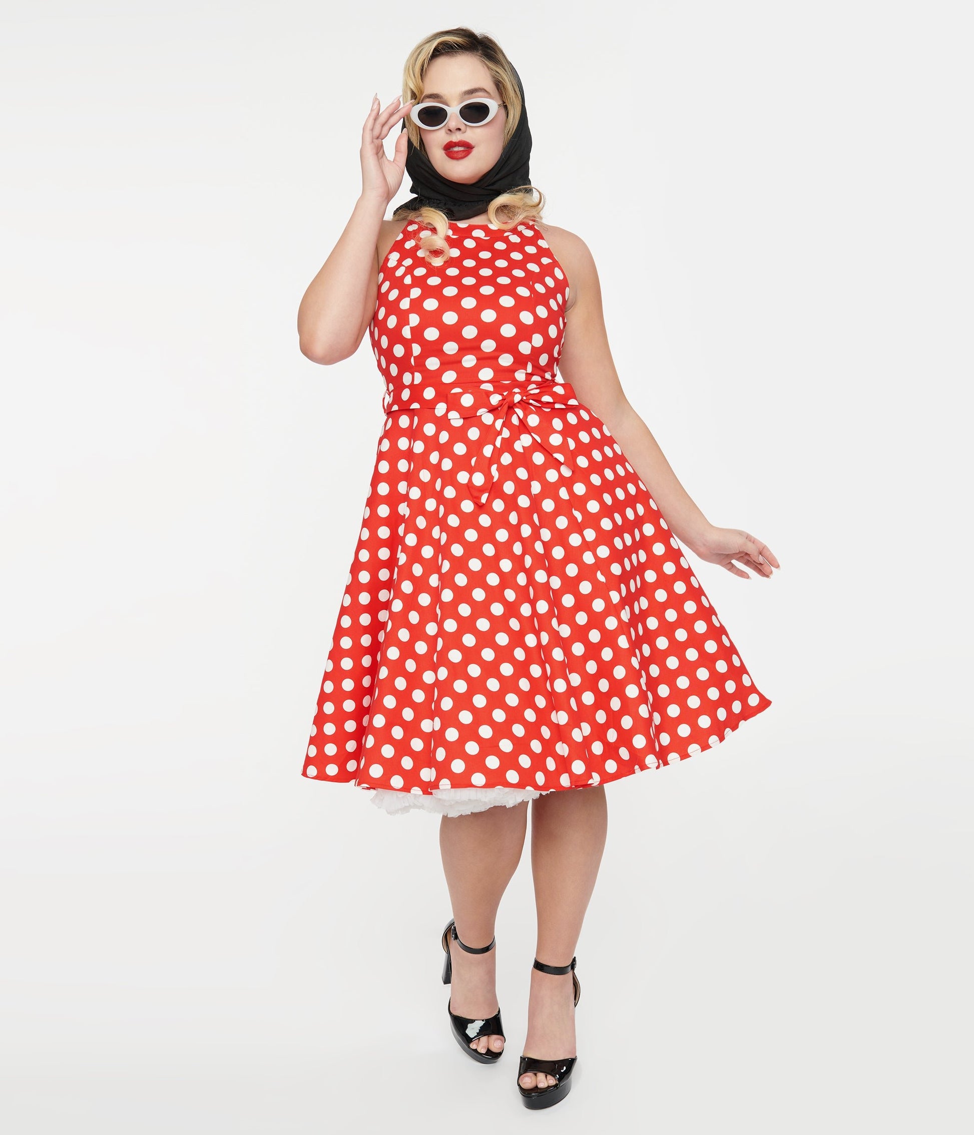 1950s Red & White Polka Dot Cotton Swing Dress - Unique Vintage - Womens, DRESSES, SWING