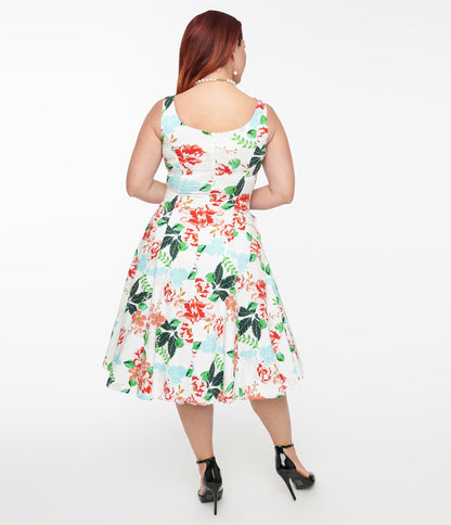 1950s White & Red Floral Lyla Swing Dress - Unique Vintage - Womens, DRESSES, SWING