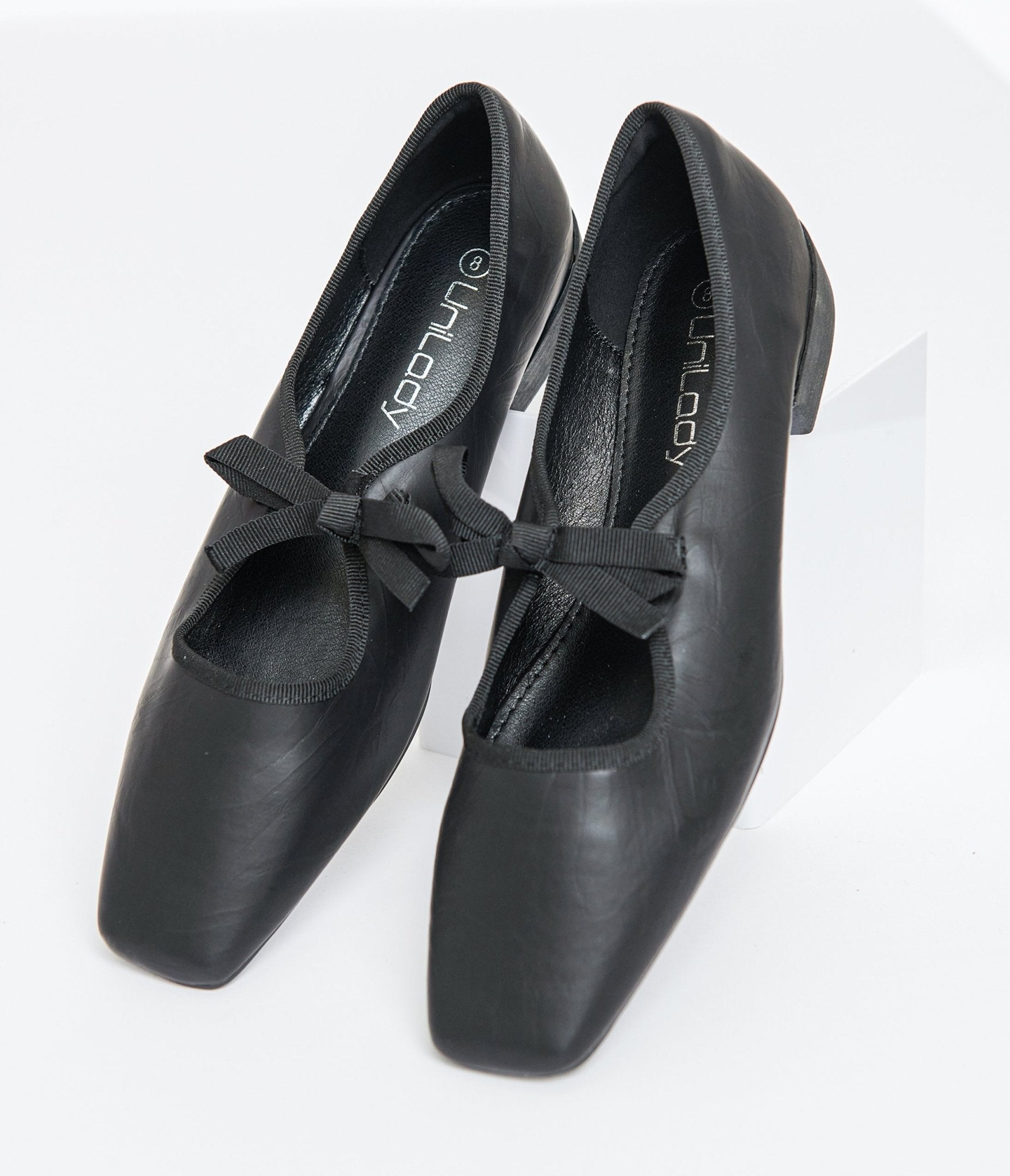 1960s Black Leatherette Bow Strap Flats - Unique Vintage - Womens, SHOES, FLATS