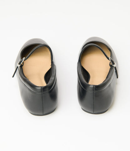 1960s Black Leatherette Flats - Unique Vintage - Womens, SHOES, FLATS