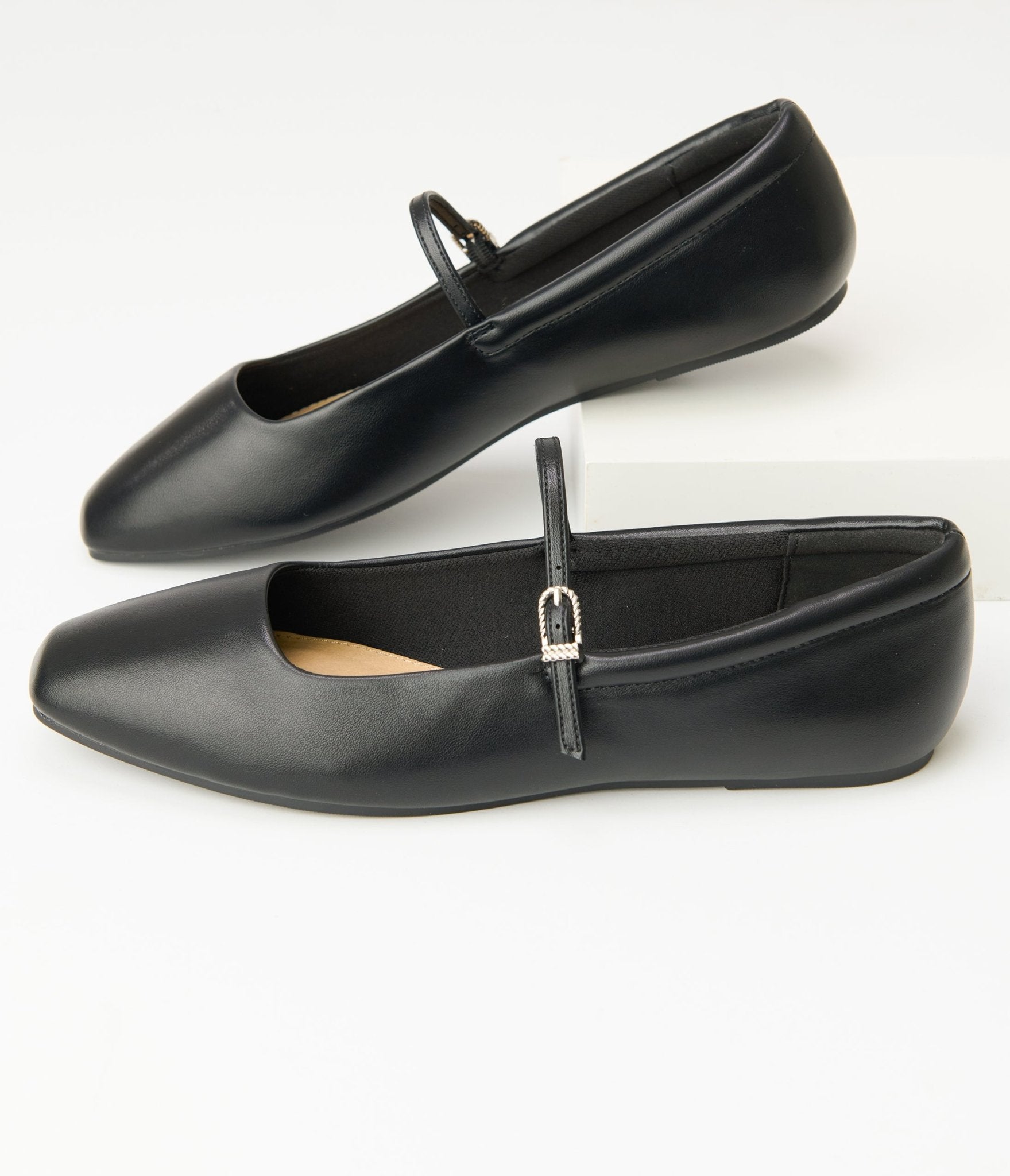 1960s Black Leatherette Flats - Unique Vintage - Womens, SHOES, FLATS