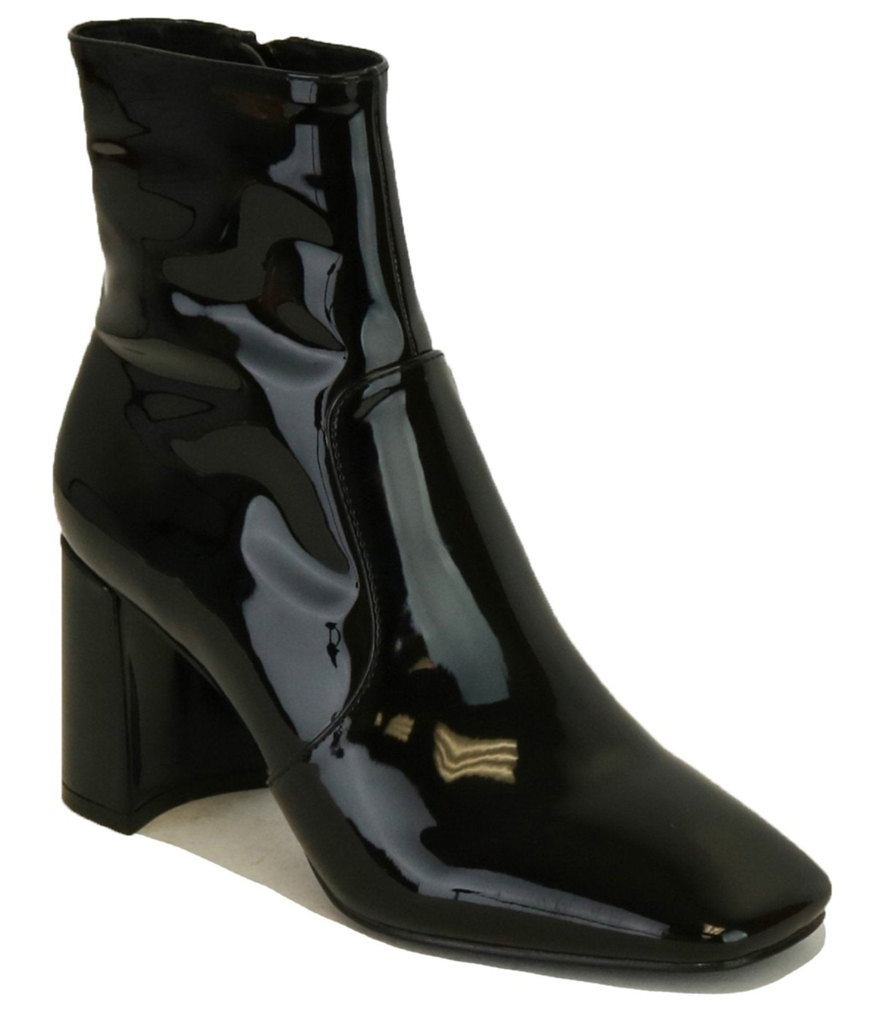 1960s Black Patent Leatherette Ankle Boots - Unique Vintage - Womens, SHOES, BOOTS