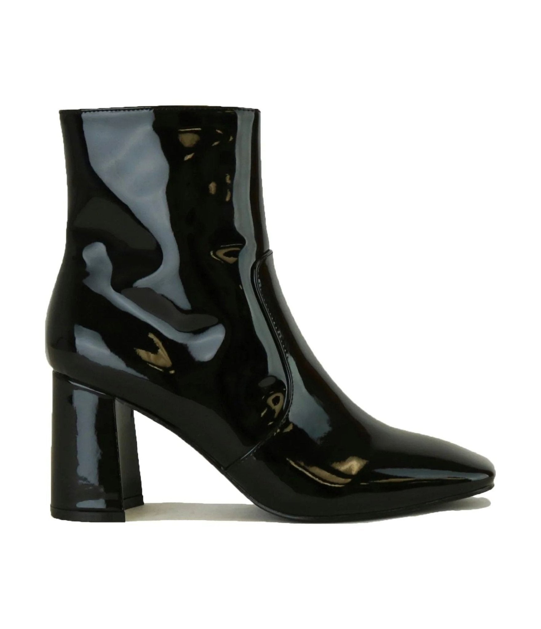 1960s Black Patent Leatherette Ankle Boots - Unique Vintage - Womens, SHOES, BOOTS