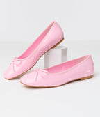 1960s Blush Pink Patent Leatherette Flats - Unique Vintage - Womens, SHOES, FLATS