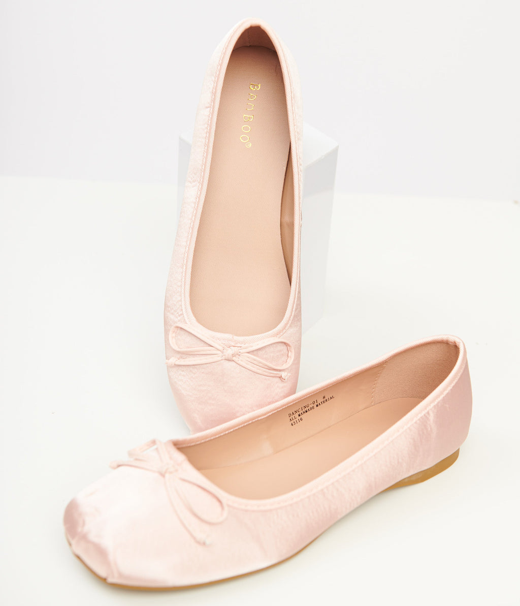 1960s Light Pink Satin Ballet Flats - Unique Vintage - Womens, SHOES, FLATS