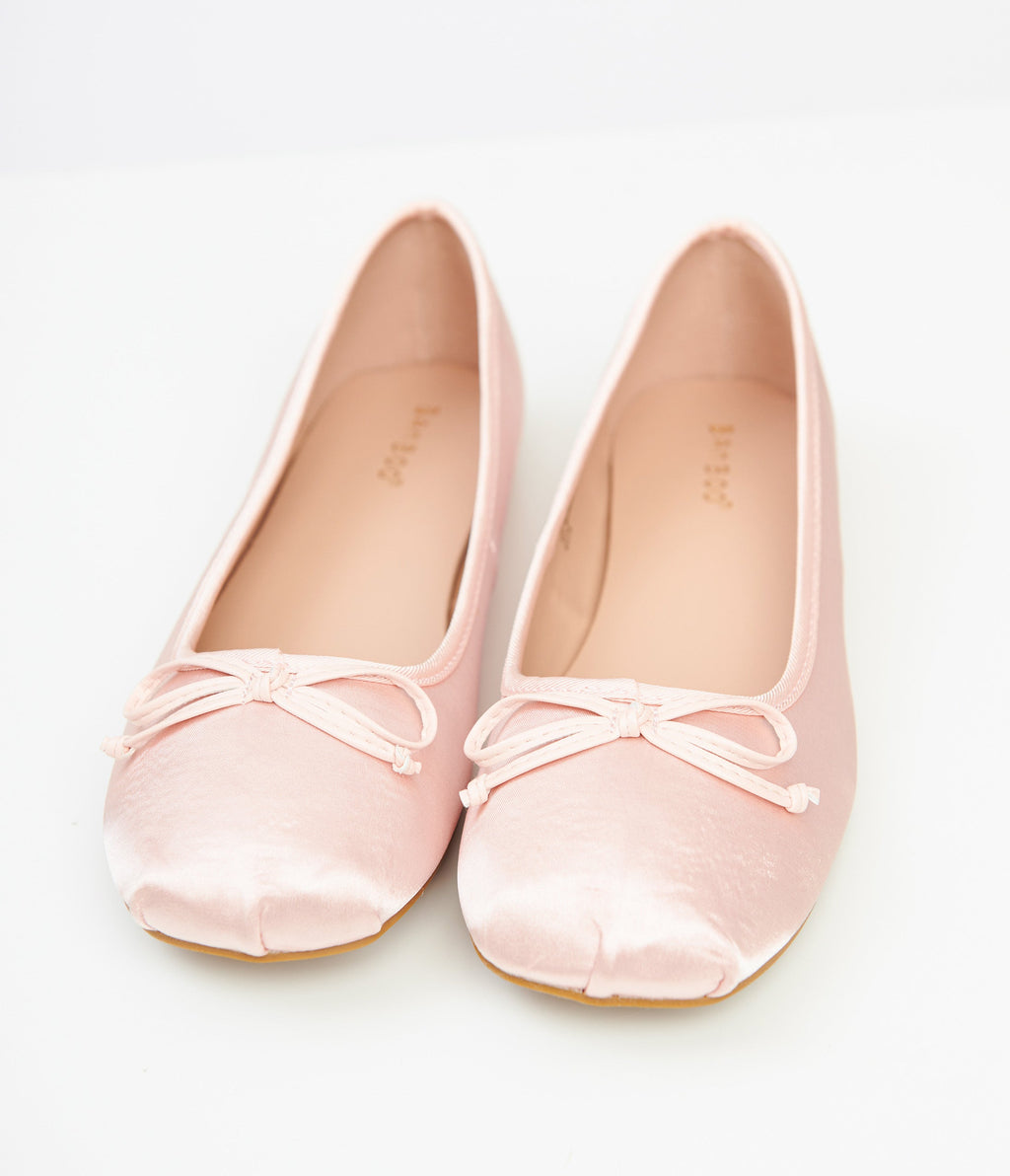 1960s Light Pink Satin Ballet Flats - Unique Vintage - Womens, SHOES, FLATS