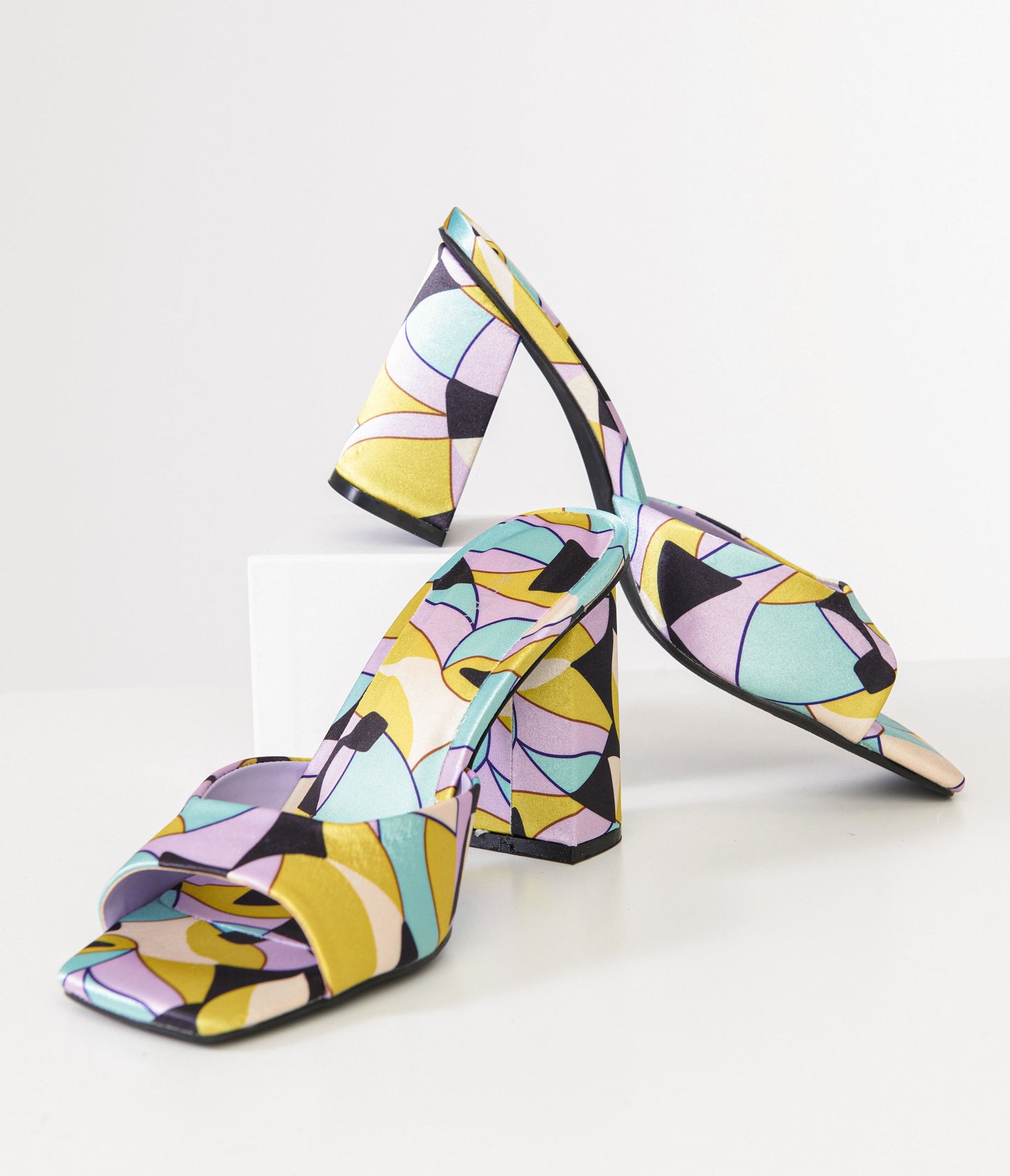 1960s Stained Glass Square Toe Mule Heels - Unique Vintage - Womens, SHOES, HEELS