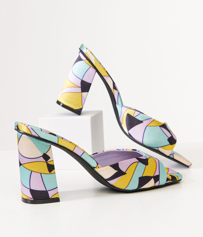 1960s Stained Glass Square Toe Mule Heels - Unique Vintage - Womens, SHOES, HEELS