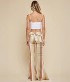 1970s Multicolor Earth Striped Bell Bottom Jeans - Unique Vintage - Womens, BOTTOMS, JEANS