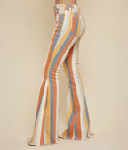 1970s Multicolor Earth Striped Bell Bottom Jeans - Unique Vintage - Womens, BOTTOMS, JEANS