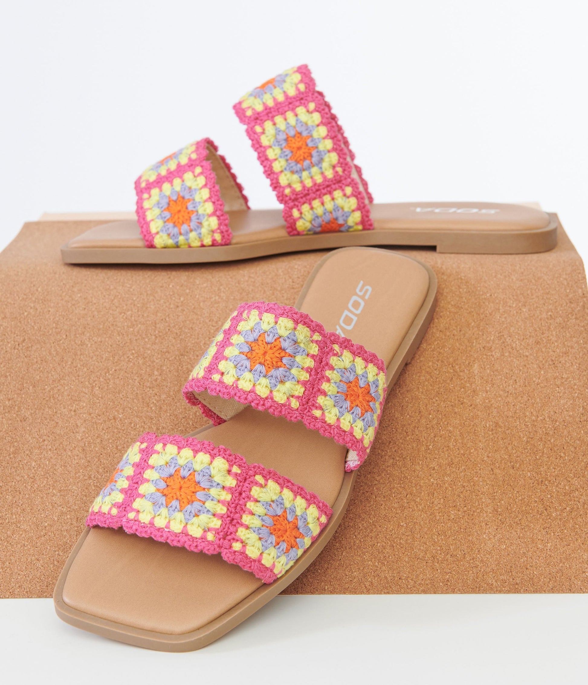 1970s Pink Crochet Square Sandals - Unique Vintage - Womens, SHOES, SANDALS