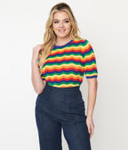 1970s Rainbow Wave Striped Sweater - Unique Vintage - Womens, TOPS, SWEATERS