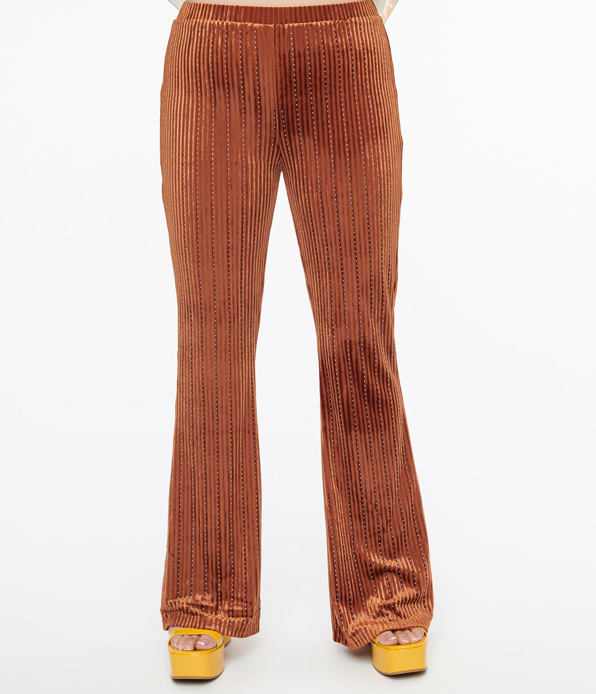 1970s Rust Rhinestone Velvet Flared Pants – Unique Vintage