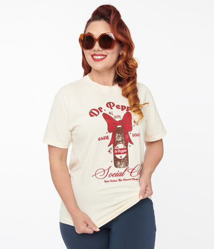 1970s Vintage Style Dr Pepper Social Club Fitted Graphic Tee - Unique Vintage - Womens, GRAPHIC TEES, TEES