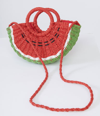 1970s Watermelon Rattan Handbag - Unique Vintage - Womens, ACCESSORIES, HANDBAGS