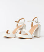 1970s White Leatherette Platform Sandals - Unique Vintage - Womens, SHOES, HEELS