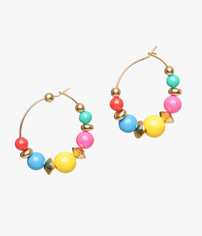 1980s Rainbow Bead Hoop Earrings - Unique Vintage - Womens, ACCESSORIES, JEWELRY