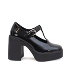 1990s Black Patent Leatherette T - Strap Platforms - Unique Vintage - Womens, SHOES, HEELS