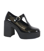 1990s Black Patent Leatherette T - Strap Platforms - Unique Vintage - Womens, SHOES, HEELS