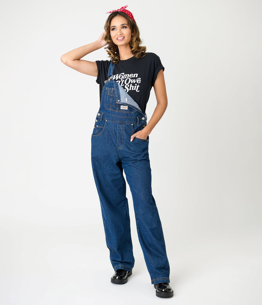 1990s Retro Utility Dark Denim Overalls - Unique Vintage - Womens, BOTTOMS, ROMPERS AND JUMPSUITS