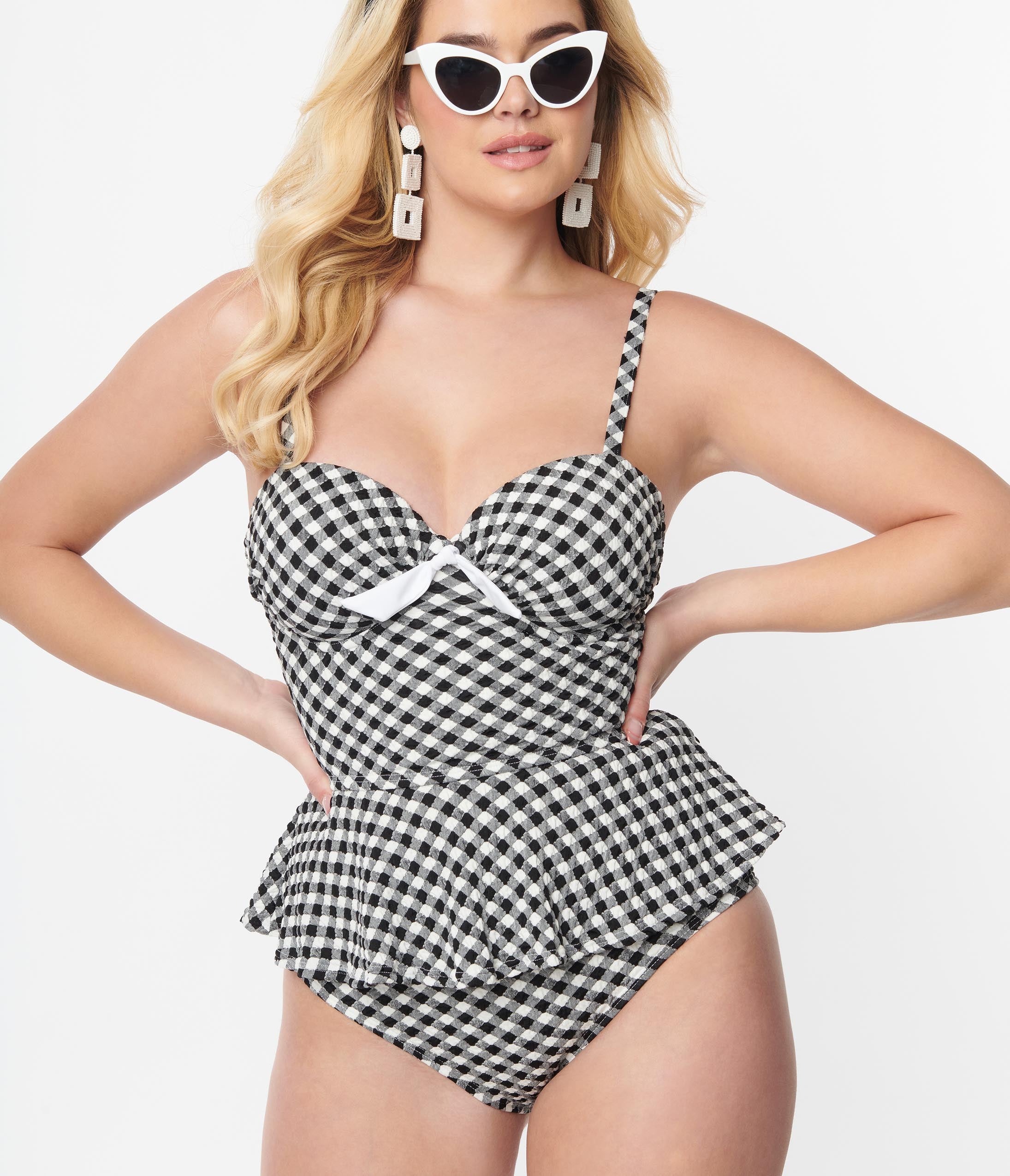 Unique Vintage Black & White Gingham Daphne Swim Bottoms