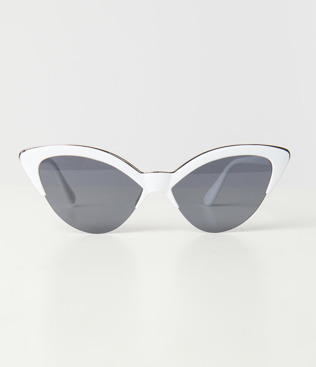 Unique Vintage White & Silver Half Rim Cat Eye Sunglasses - Unique Vintage - Womens, ACCESSORIES, SUNGLASSES