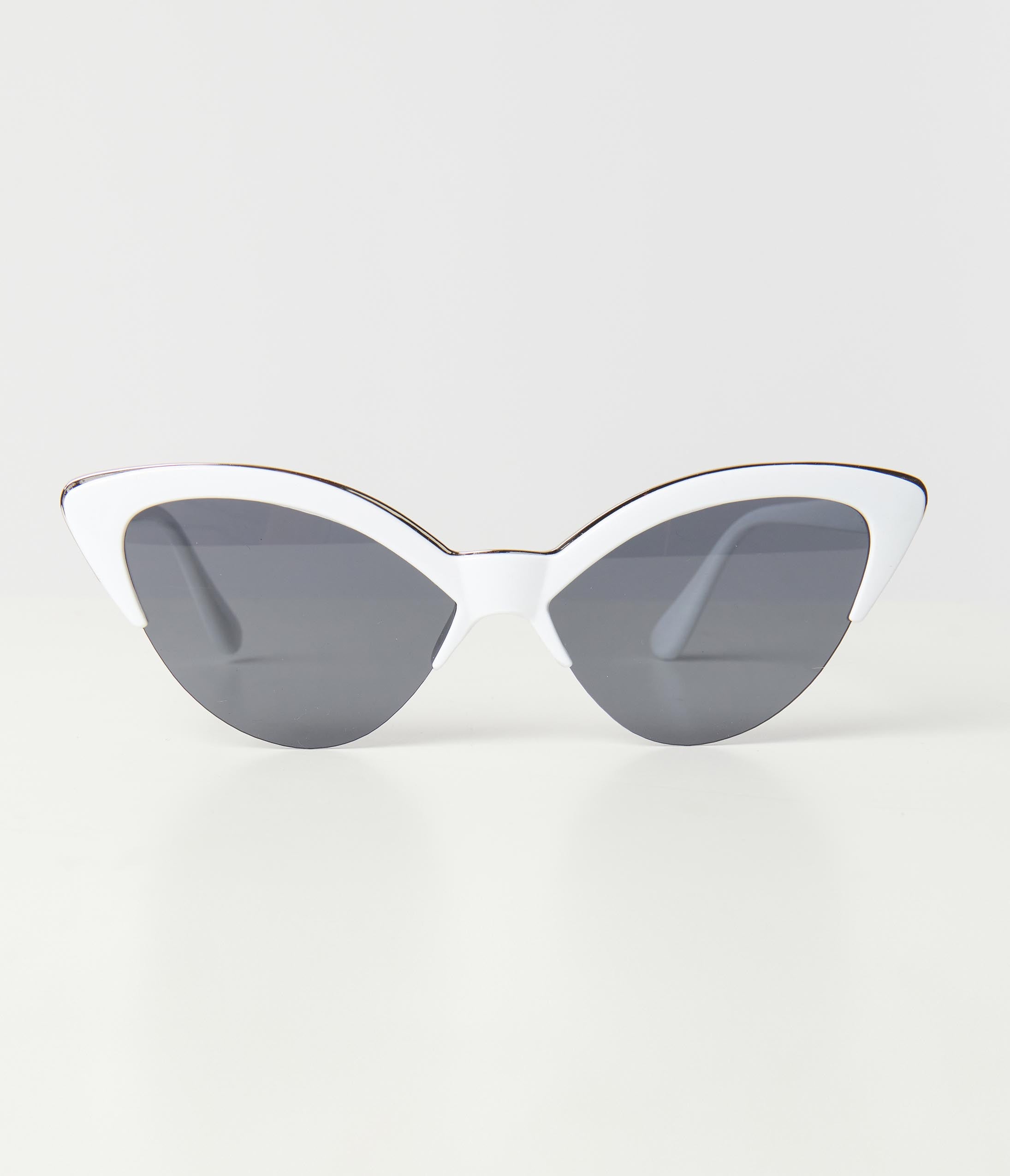 Unique Vintage White & Silver Half Rim Cat Eye Sunglasses - Unique Vintage - Womens, ACCESSORIES, SUNGLASSES