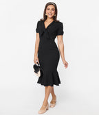 Unique Vintage 1940s All Black Holloway Wiggle Dress