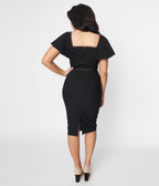 Unique Vintage 1940s Black Flutter Sleeve Sweetheart Wiggle Dress