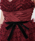 Unique Vintage Burgundy & Black Polka Dot Tulle Cupcake Swing Dress