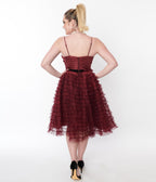 Unique Vintage Burgundy & Black Polka Dot Tulle Cupcake Swing Dress