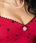 Unique Vintage Burgundy & Black Dot Sweetheart Lamar Swing Dress