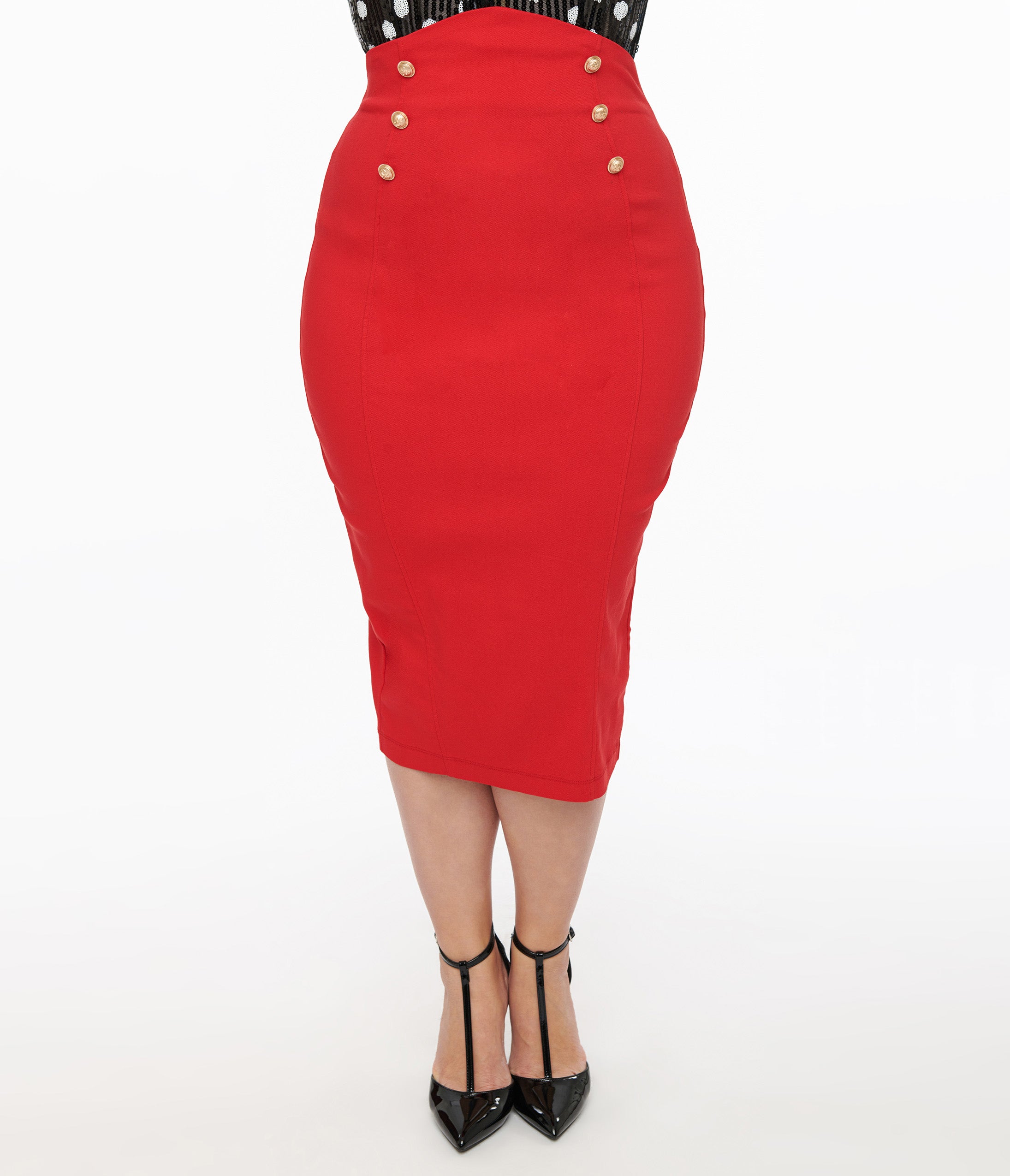Unique Vintage 1950s Red Sailor High Waist Sierra Pencil Skirt